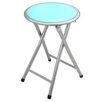 Metal Folding Stool, Green Seat Ø60x45 Safety Lock, Upholstered Pvc Seat