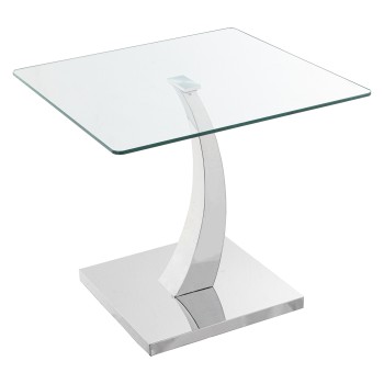 Mesa Auxiliar Cristal/acer0+91154+91155 (base: Acero+dm) 60x60x55cm, Cristal Temp.8mm