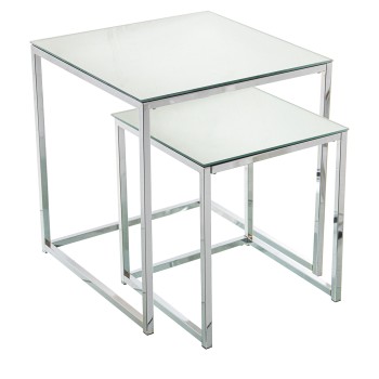 Set De 2 Tables D´appoint En Métal Et Miroir - Miroir: 5mm- 45x45x50cm+35x35x40cm
