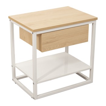White Metal And Natural Wood Side Table- 50x35x50cm, Madera: Dm