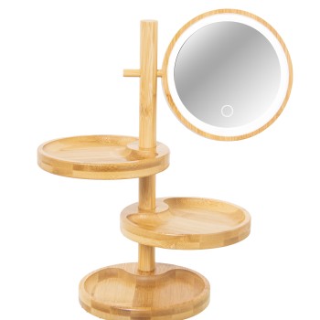 Bamboo Bathroom Mirror W/variable Illumination- _15x20x32cm